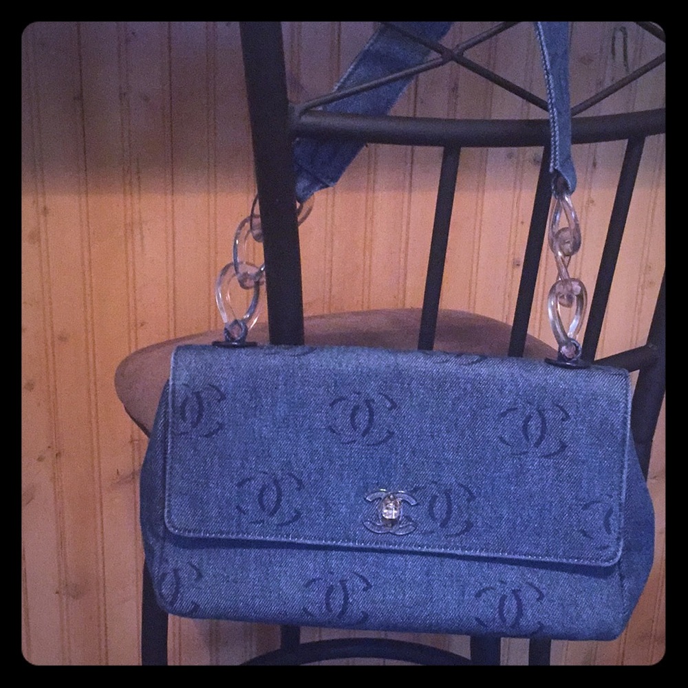Authentic Chanel Single-Flap Denim&Plastic Lucite